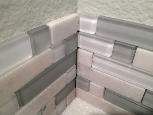 tiles backsplash corner kitchen diy overlap grout tile tiling installing start gap plugged decided step together meeting